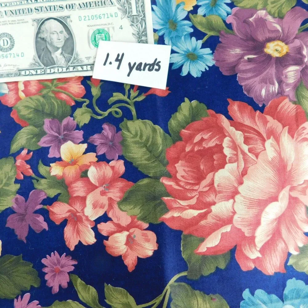 Quilting Fabric Cotton Plum Blue Mauve Floral 100% Cotton Lot of 8 Prints 1.5 lb